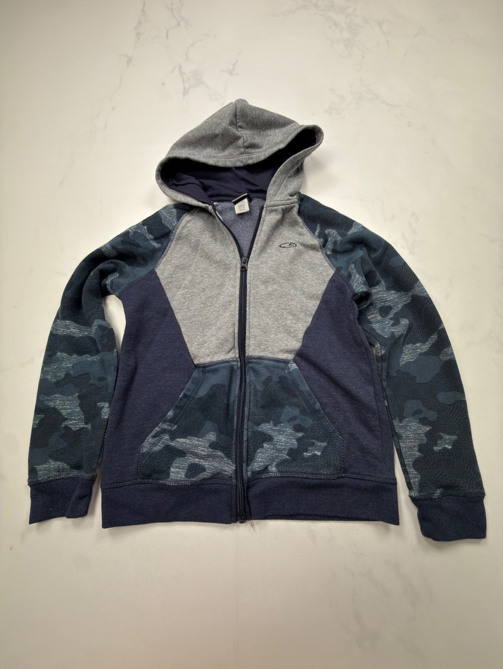 C9 Champion Colorblock Hoodie Sweatshirt Gray Navy Streetwear - Boys M 8/10